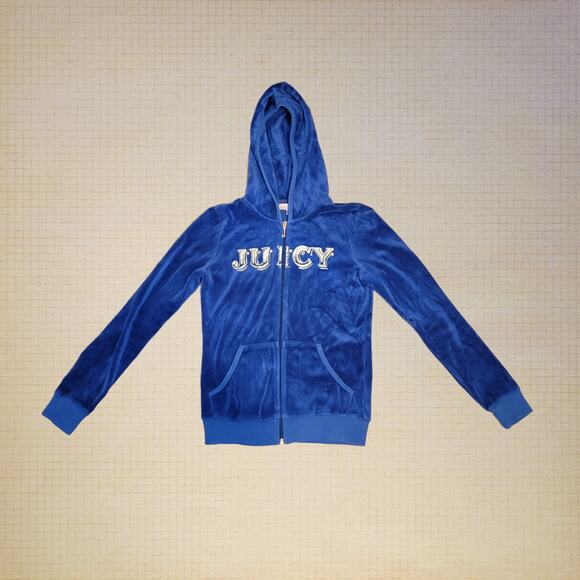 Juicy Couture, Girls 12 | Y2K Blue Velvet Soft Zip Up Sweatshirt - Picture 1 of 4
